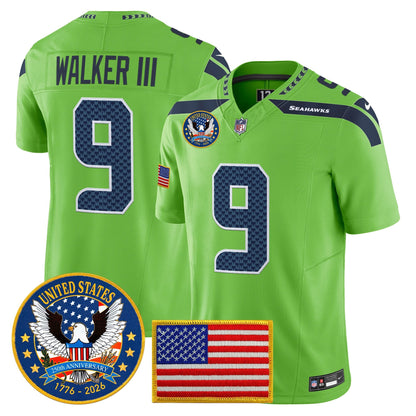 Men's Seattle Seahawks "United States 250th Anniversary Patch" Vapor Limited Jersey - All Stitched