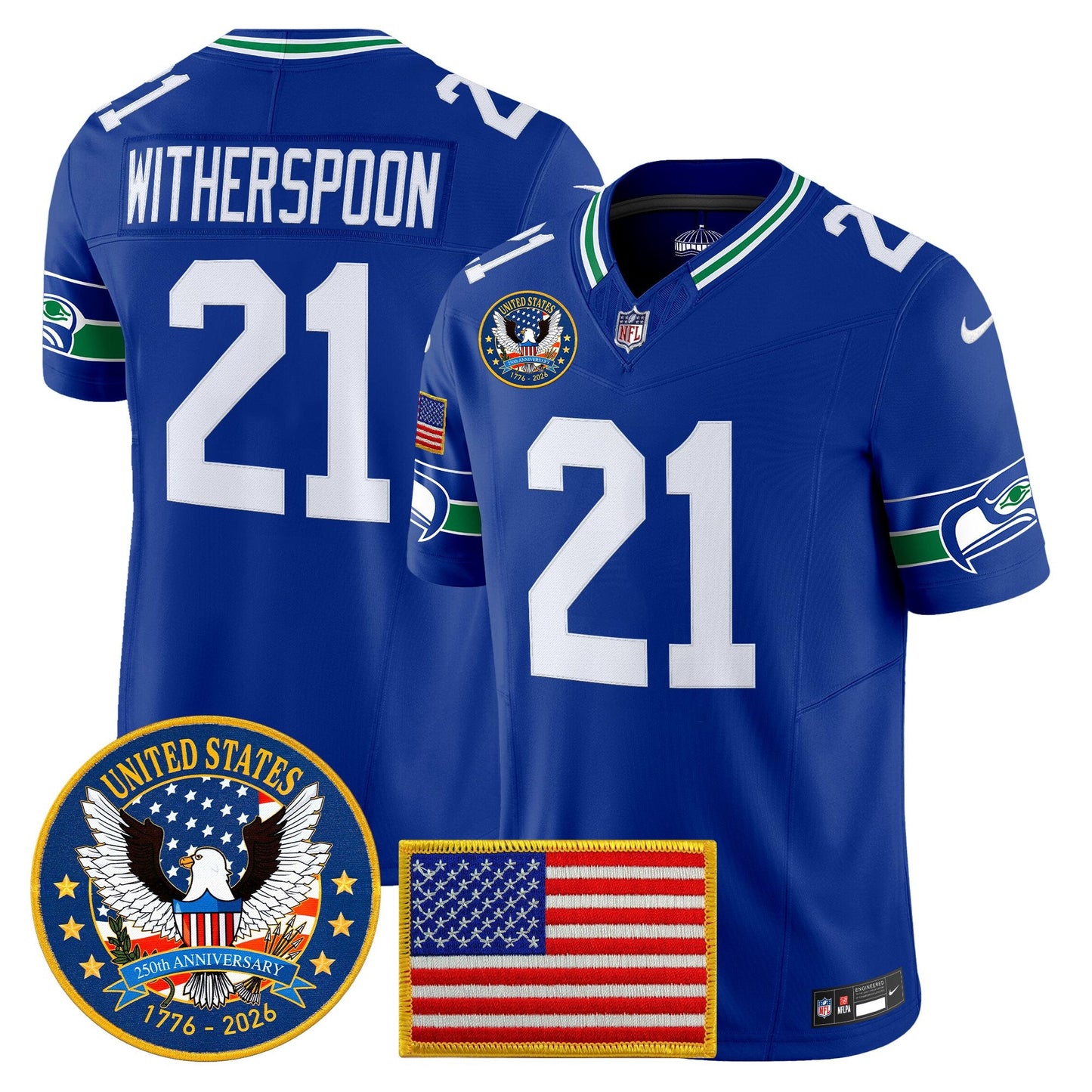 Men's Seattle Seahawks "United States 250th Anniversary Patch" Vapor Limited Jersey - All Stitched