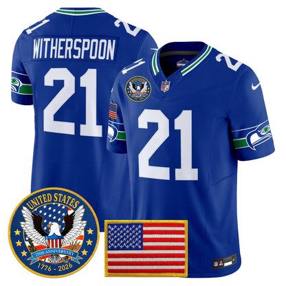 Men's Seattle Seahawks "United States 250th Anniversary Patch" Vapor Limited Jersey - All Stitched