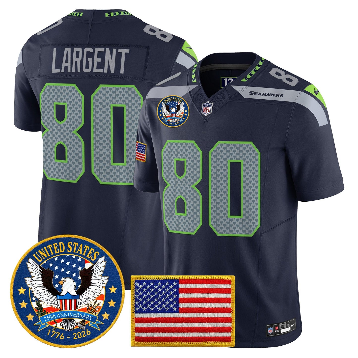 Men's Seattle Seahawks "United States 250th Anniversary Patch" Vapor Limited Jersey - All Stitched