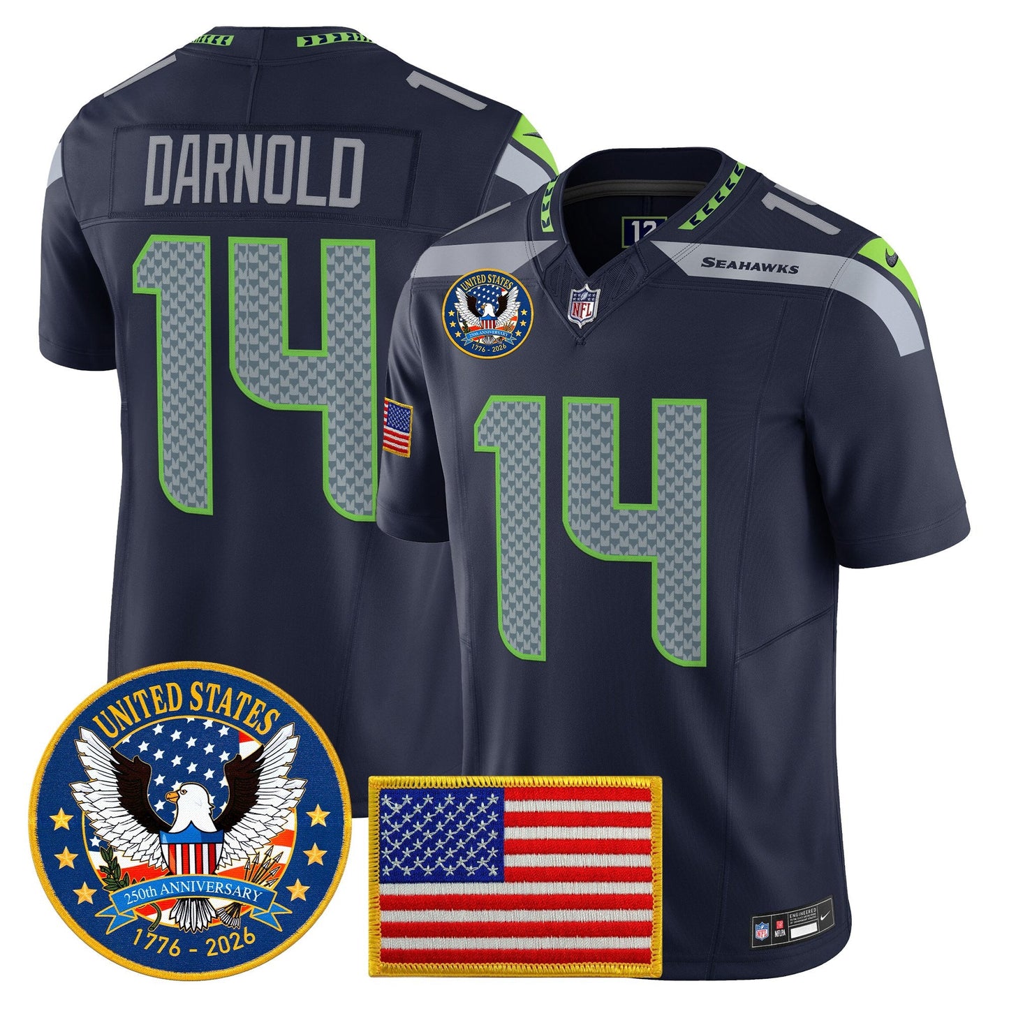Men's Seattle Seahawks "United States 250th Anniversary Patch" Vapor Limited Jersey - All Stitched