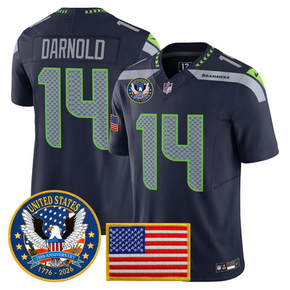 Men's Seattle Seahawks "United States 250th Anniversary Patch" Vapor Limited Jersey - All Stitched