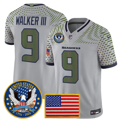 Men's Seattle Seahawks "United States 250th Anniversary Patch" Vapor Limited Jersey - All Stitched