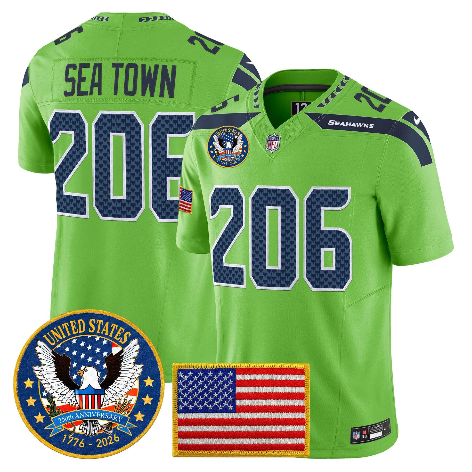 Men's Seattle Seahawks "United States 250th Anniversary Patch" Vapor Limited Jersey - All Stitched