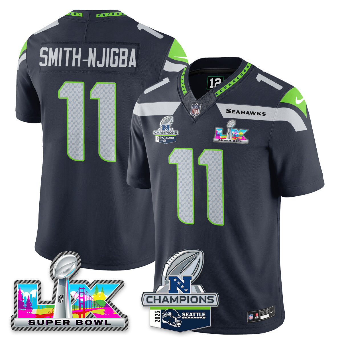 SEA 2025 NFC Champions Vapor Limited Jersey V2 - All Stitched