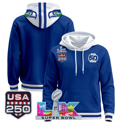 Men's Seattle Seahawks "Super Bowl LX & United States 250th Anniversary Patch" Premier Hoodie - All Stitched
