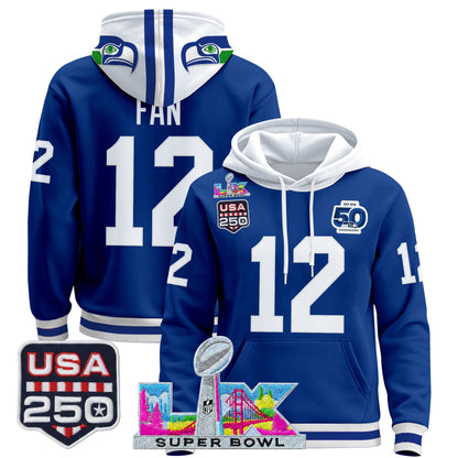 Men's Seattle Seahawks "Super Bowl LX & United States 250th Anniversary Patch" Premier Hoodie - All Stitched