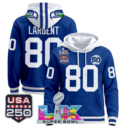 Men's Seattle Seahawks "Super Bowl LX & United States 250th Anniversary Patch" Premier Hoodie - All Stitched