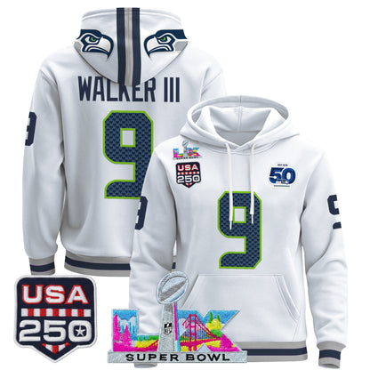 Men's Seattle Seahawks "Super Bowl LX & United States 250th Anniversary Patch" Premier Hoodie - All Stitched