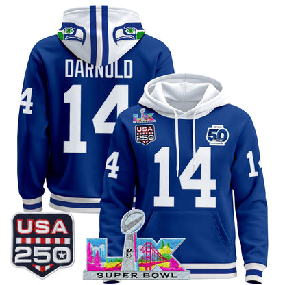 Men's Seattle Seahawks "Super Bowl LX & United States 250th Anniversary Patch" Premier Hoodie - All Stitched
