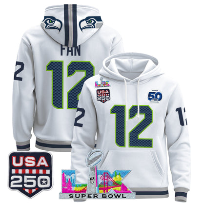 Men's Seattle Seahawks "Super Bowl LX & United States 250th Anniversary Patch" Premier Hoodie - All Stitched