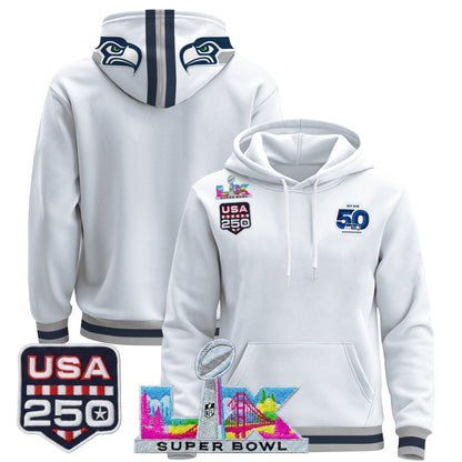 Men's Seattle Seahawks "Super Bowl LX & United States 250th Anniversary Patch" Premier Hoodie - All Stitched