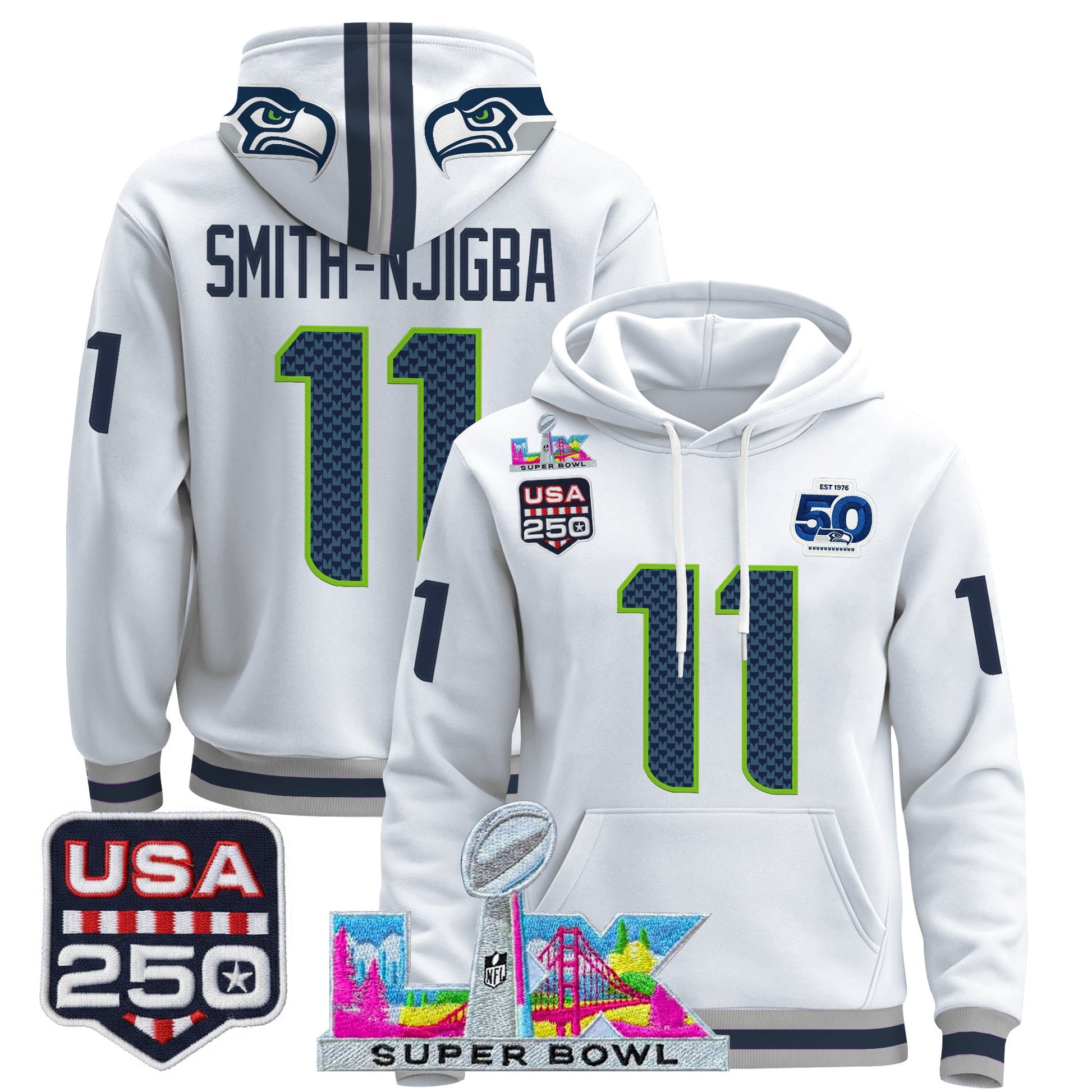 Men's Seattle Seahawks "Super Bowl LX & United States 250th Anniversary Patch" Premier Hoodie - All Stitched