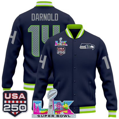 Men's Seattle Seahawks "Super Bowl LX & United States 250th Anniversary Patch" Jacket- All Stitched
