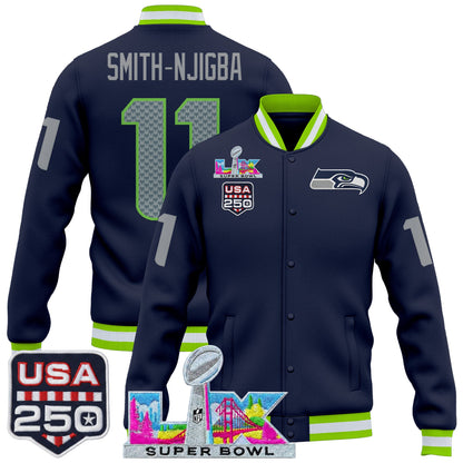 Men's Seattle Seahawks "Super Bowl LX & United States 250th Anniversary Patch" Jacket- All Stitched