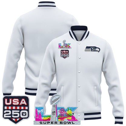 Men's Seattle Seahawks "Super Bowl LX & United States 250th Anniversary Patch" Jacket- All Stitched