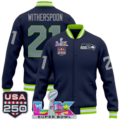 Men's Seattle Seahawks "Super Bowl LX & United States 250th Anniversary Patch" Jacket- All Stitched