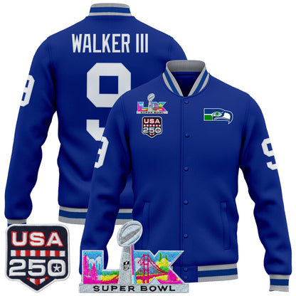 Men's Seattle Seahawks "Super Bowl LX & United States 250th Anniversary Patch" Jacket- All Stitched