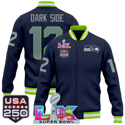 Men's Seattle Seahawks "Super Bowl LX & United States 250th Anniversary Patch" Jacket- All Stitched