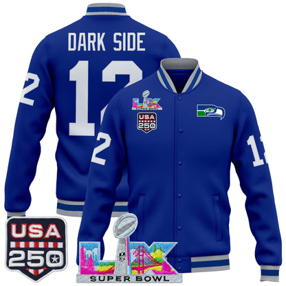Men's Seattle Seahawks "Super Bowl LX & United States 250th Anniversary Patch" Jacket- All Stitched