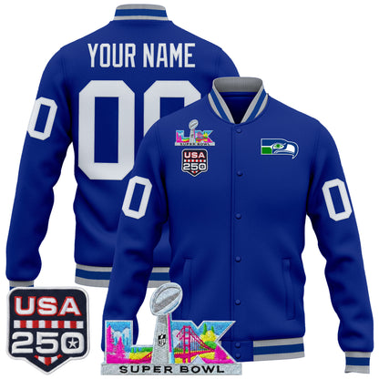 Seattle Seahawks "Super Bowl LX & United States 250th Anniversary Patch" Custom Jacket- All Stitched