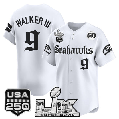 Seattle Seahawks “Super Bowl LX & 50th Patch” Vapor Baseball Jersey - Gothic Edition - Stitched