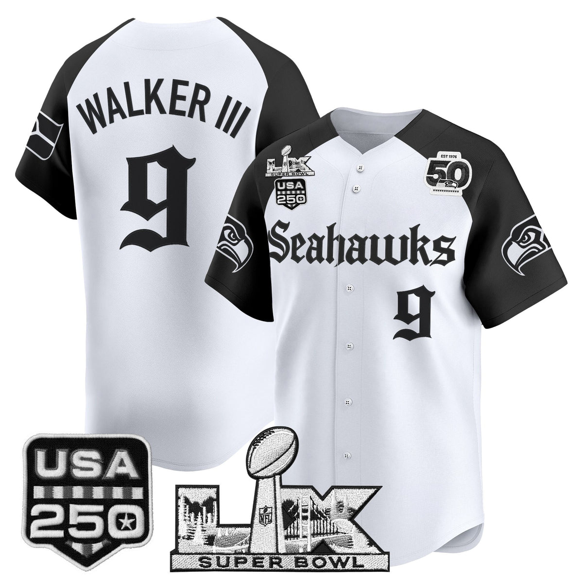 Seattle Seahawks “Super Bowl LX & 50th Patch” Vapor Baseball Jersey - Gothic Edition - Stitched