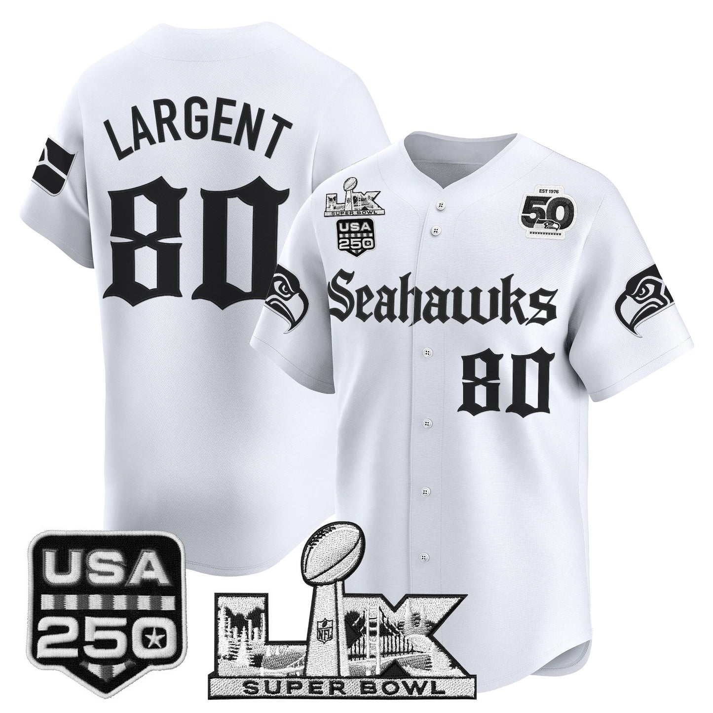 Seattle Seahawks “Super Bowl LX & 50th Patch” Vapor Baseball Jersey - Gothic Edition - Stitched
