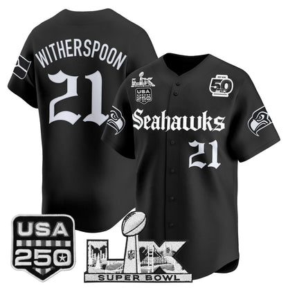 Seattle Seahawks “Super Bowl LX & 50th Patch” Vapor Baseball Jersey - Gothic Edition - Stitched