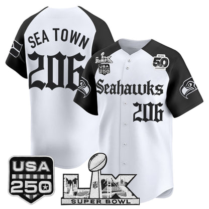 Seattle Seahawks “Super Bowl LX & 50th Patch” Vapor Baseball Jersey - Gothic Edition - Stitched