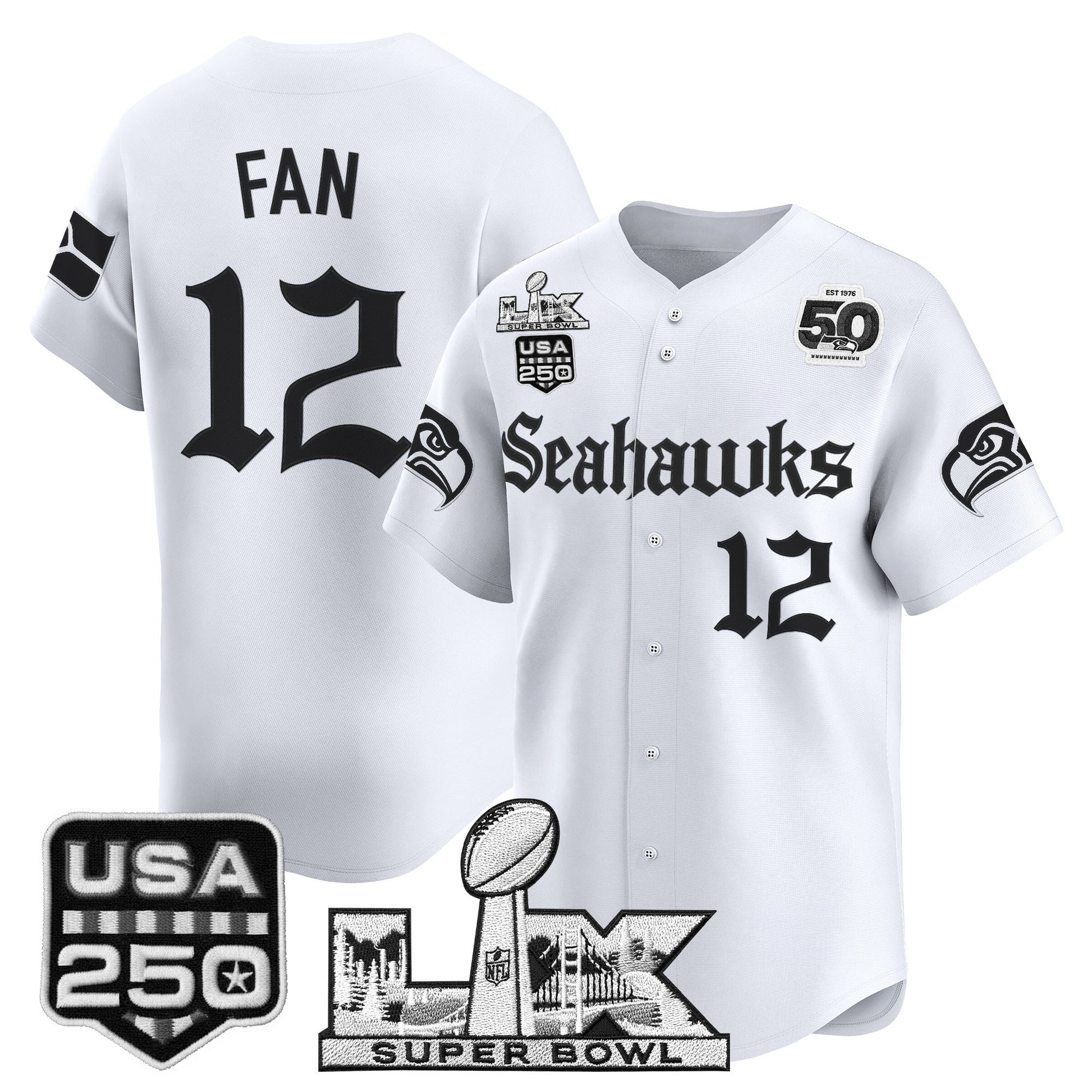 Seattle Seahawks “Super Bowl LX & 50th Patch” Vapor Baseball Jersey - Gothic Edition - Stitched