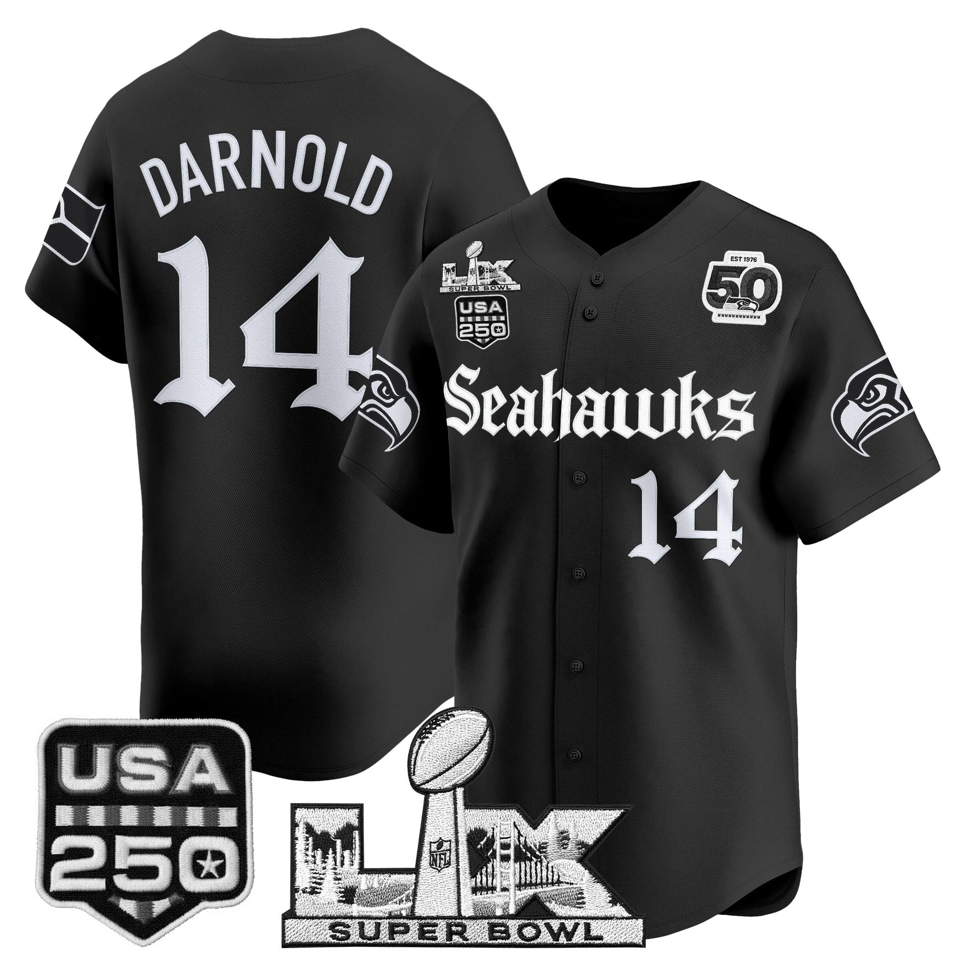 Seattle Seahawks “Super Bowl LX & 50th Patch” Vapor Baseball Jersey - Gothic Edition - Stitched