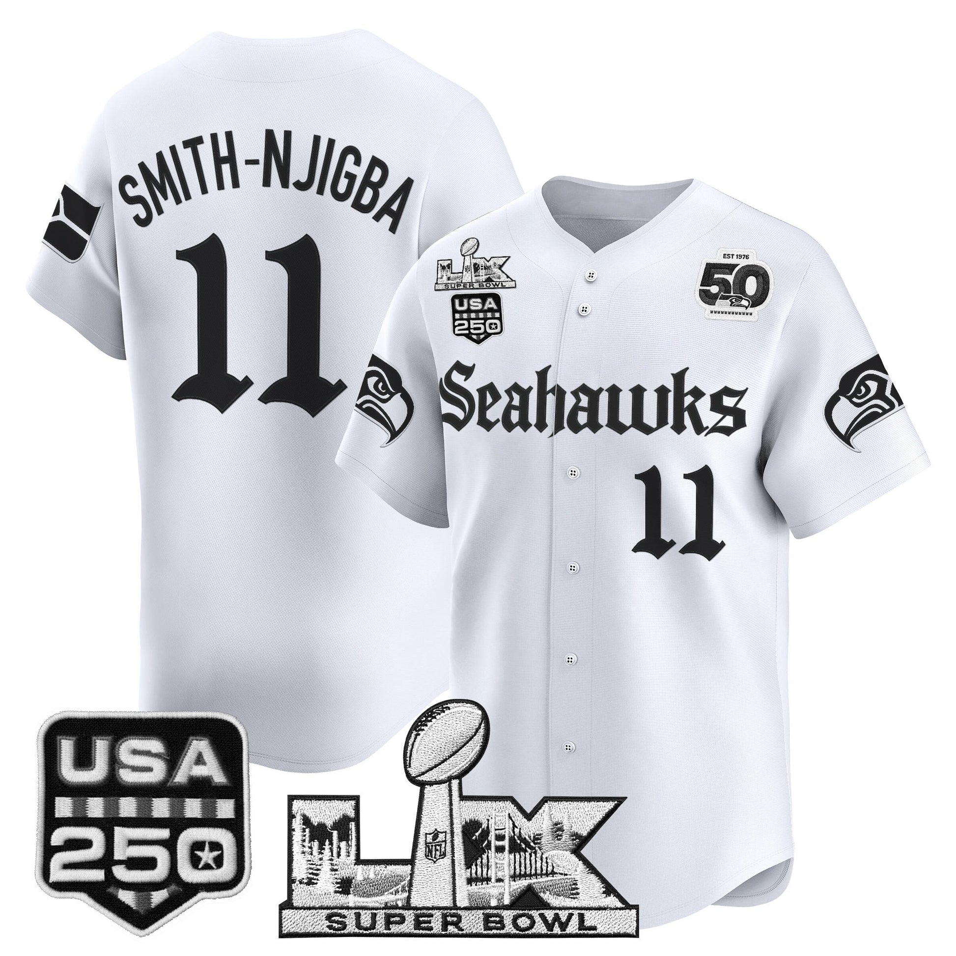 Seattle Seahawks “Super Bowl LX & 50th Patch” Vapor Baseball Jersey - Gothic Edition - Stitched