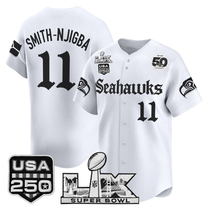 Seattle Seahawks “Super Bowl LX & 50th Patch” Vapor Baseball Jersey - Gothic Edition - Stitched