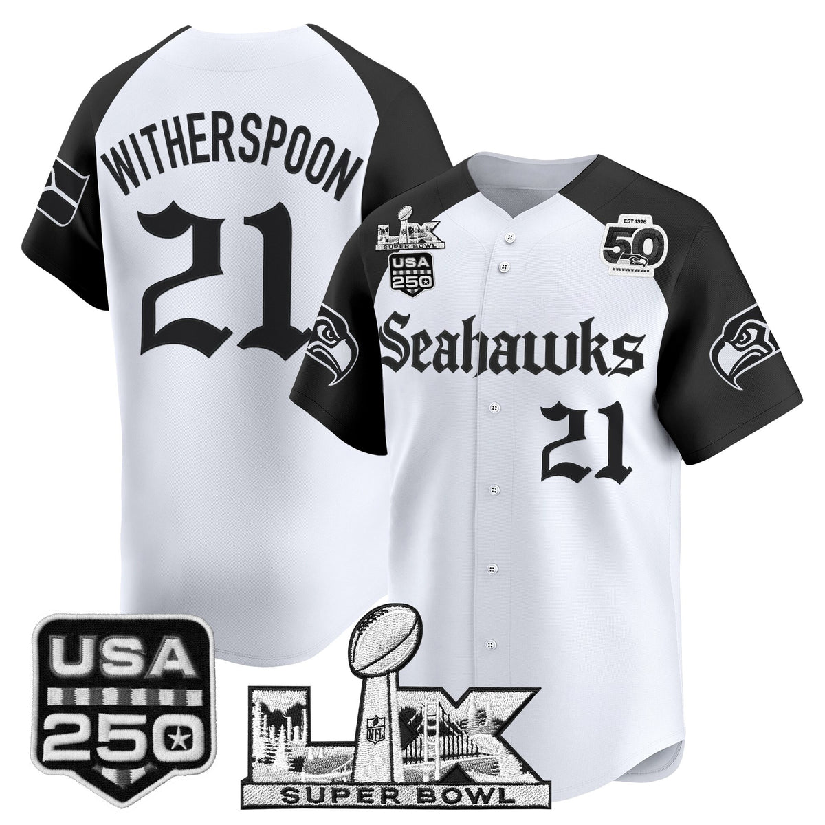 Seattle Seahawks “Super Bowl LX & 50th Patch” Vapor Baseball Jersey - Gothic Edition - Stitched