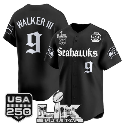Seattle Seahawks “Super Bowl LX & 50th Patch” Vapor Baseball Jersey - Gothic Edition - Stitched