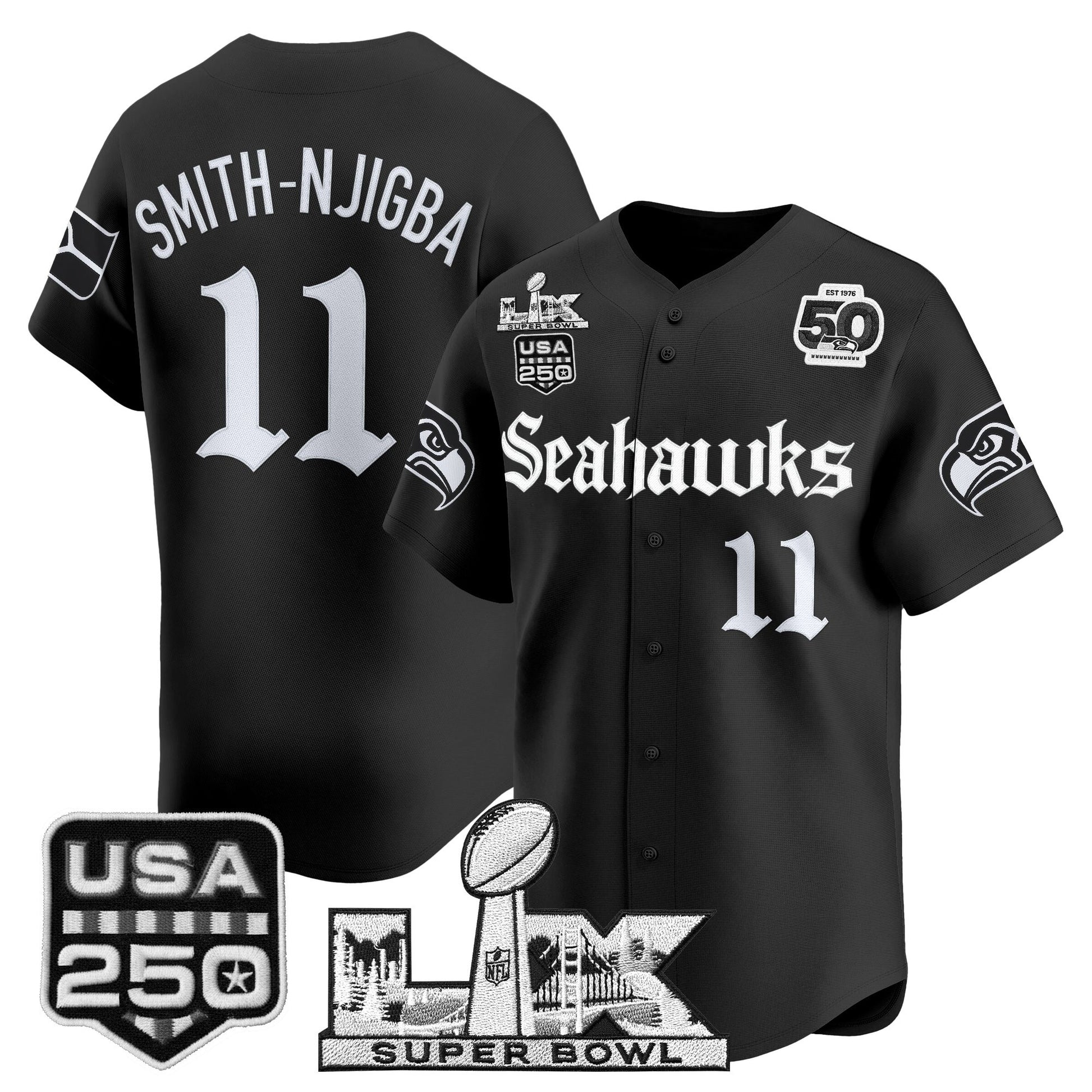 Seattle Seahawks “Super Bowl LX & 50th Patch” Vapor Baseball Jersey - Gothic Edition - Stitched