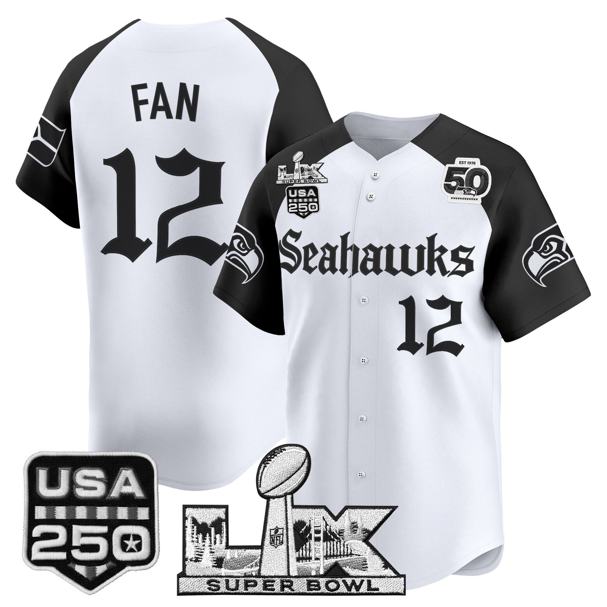 Seattle Seahawks “Super Bowl LX & 50th Patch” Vapor Baseball Jersey - Gothic Edition - Stitched