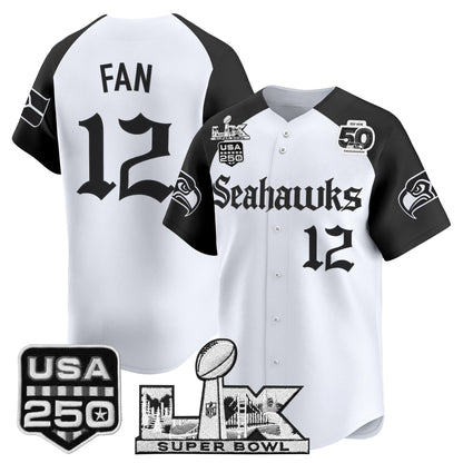 Seattle Seahawks “Super Bowl LX & 50th Patch” Vapor Baseball Jersey - Gothic Edition - Stitched