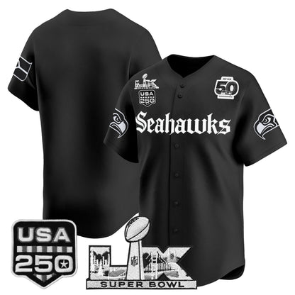 Seattle Seahawks “Super Bowl LX & 50th Patch” Vapor Baseball Jersey - Gothic Edition - Stitched