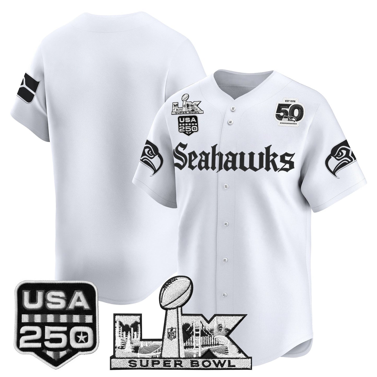 Seattle Seahawks “Super Bowl LX & 50th Patch” Vapor Baseball Jersey - Gothic Edition - Stitched