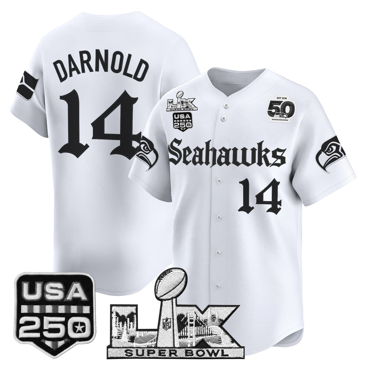 Seattle Seahawks “Super Bowl LX & 50th Patch” Vapor Baseball Jersey - Gothic Edition - Stitched