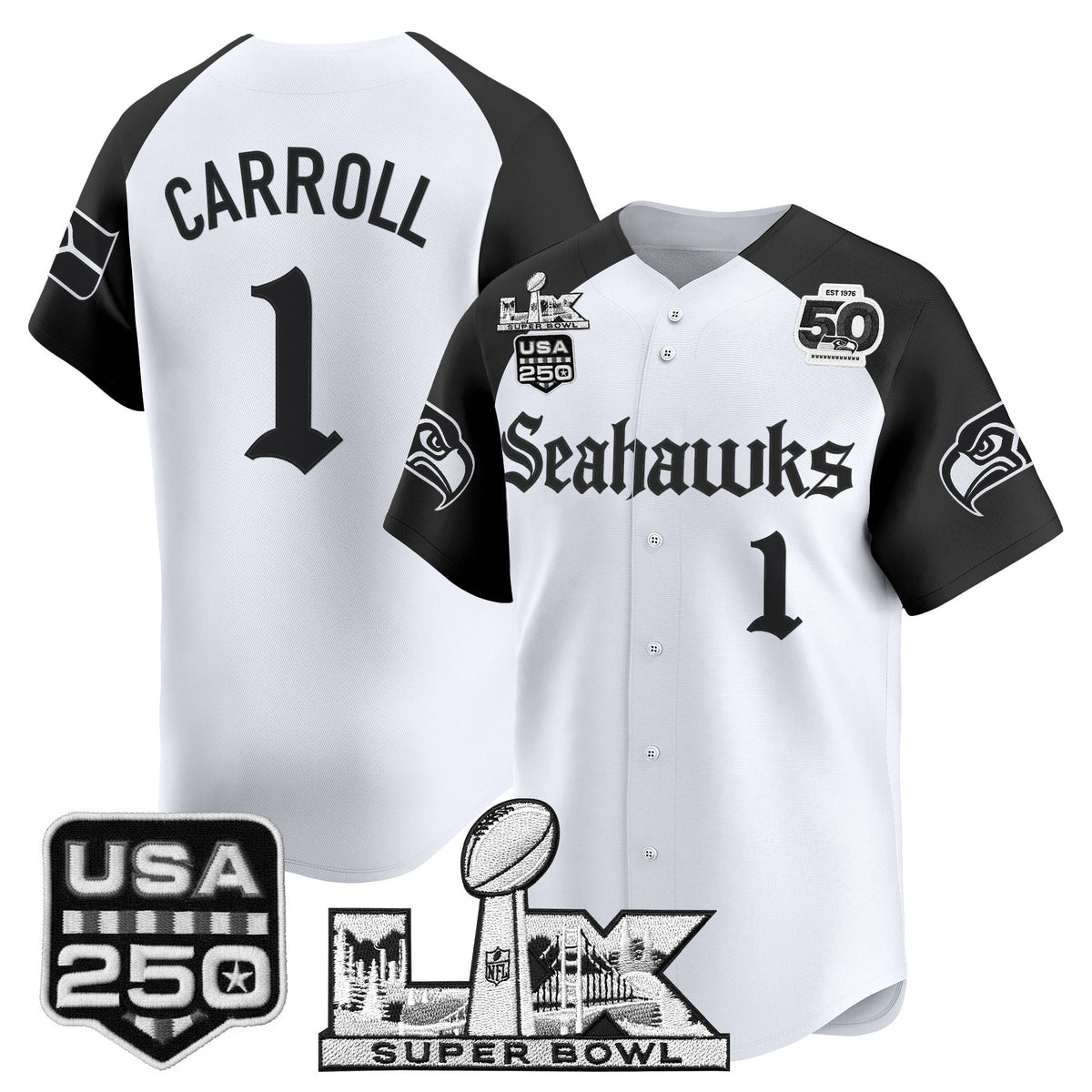 Seattle Seahawks “Super Bowl LX & 50th Patch” Vapor Baseball Jersey - Gothic Edition - Stitched