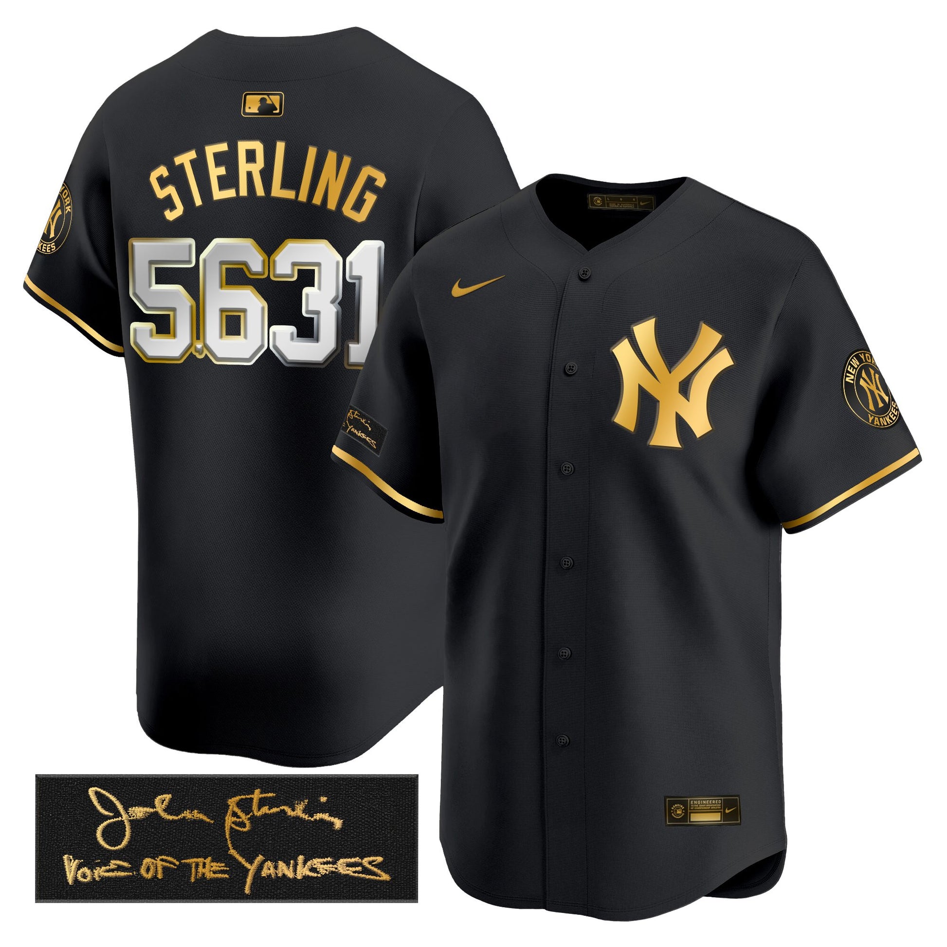 New York Yankees John Sterling "The Voice of the Yankees" Tribute Patch Vapor Premier Limited Jersey - Stitched