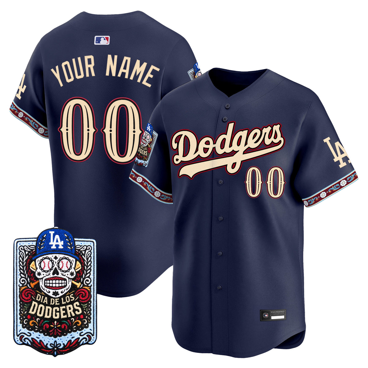 Los Angeles Dodgers Día de los Muertos Vapor Premier Limited Custom Jersey - Stitched