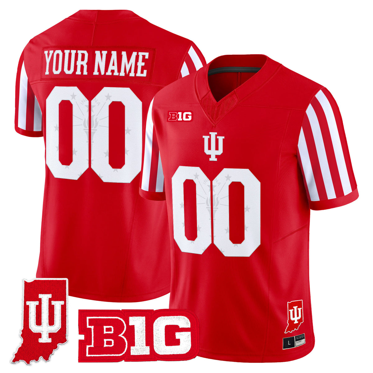 Indiana Hoosiers Candy Stripe Vapor Football Custom Jersey - Indiana State Patch - Stitched