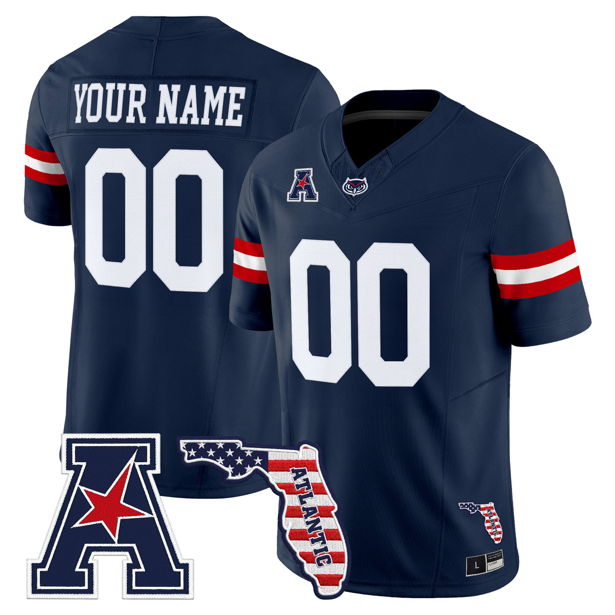 Florida Atlantic Owls Vapor Limited Custom Jersey - Florida Patch - Stitched
