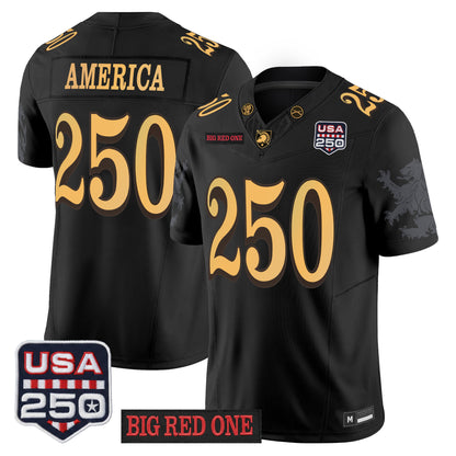Army Black Knights Big Red One & USA 250 Patch Vapor Jersey - Stitched Numbers/Patches - Black Lion Graphic Sleeves