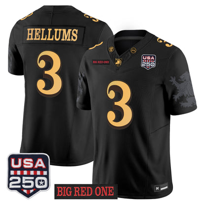 Army Black Knights Big Red One & USA 250 Patch Vapor Jersey - Stitched Numbers/Patches - Black Lion Graphic Sleeves