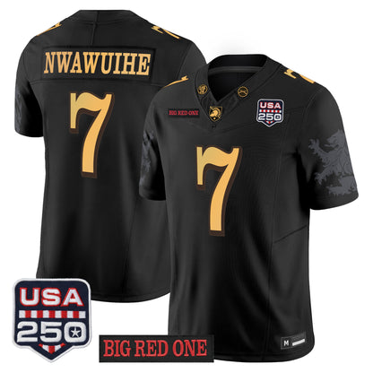 Army Black Knights Big Red One & USA 250 Patch Vapor Jersey - Stitched Numbers/Patches - Black Lion Graphic Sleeves